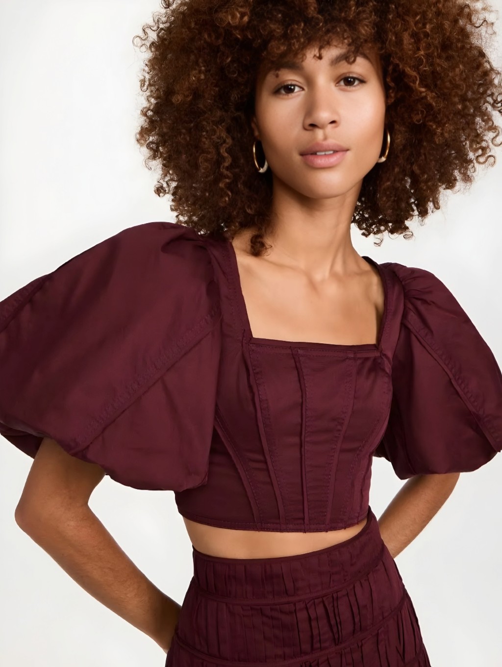 Nwt Aje Maroon Corset Puff Sleeve Crop Sylvia Top, 14